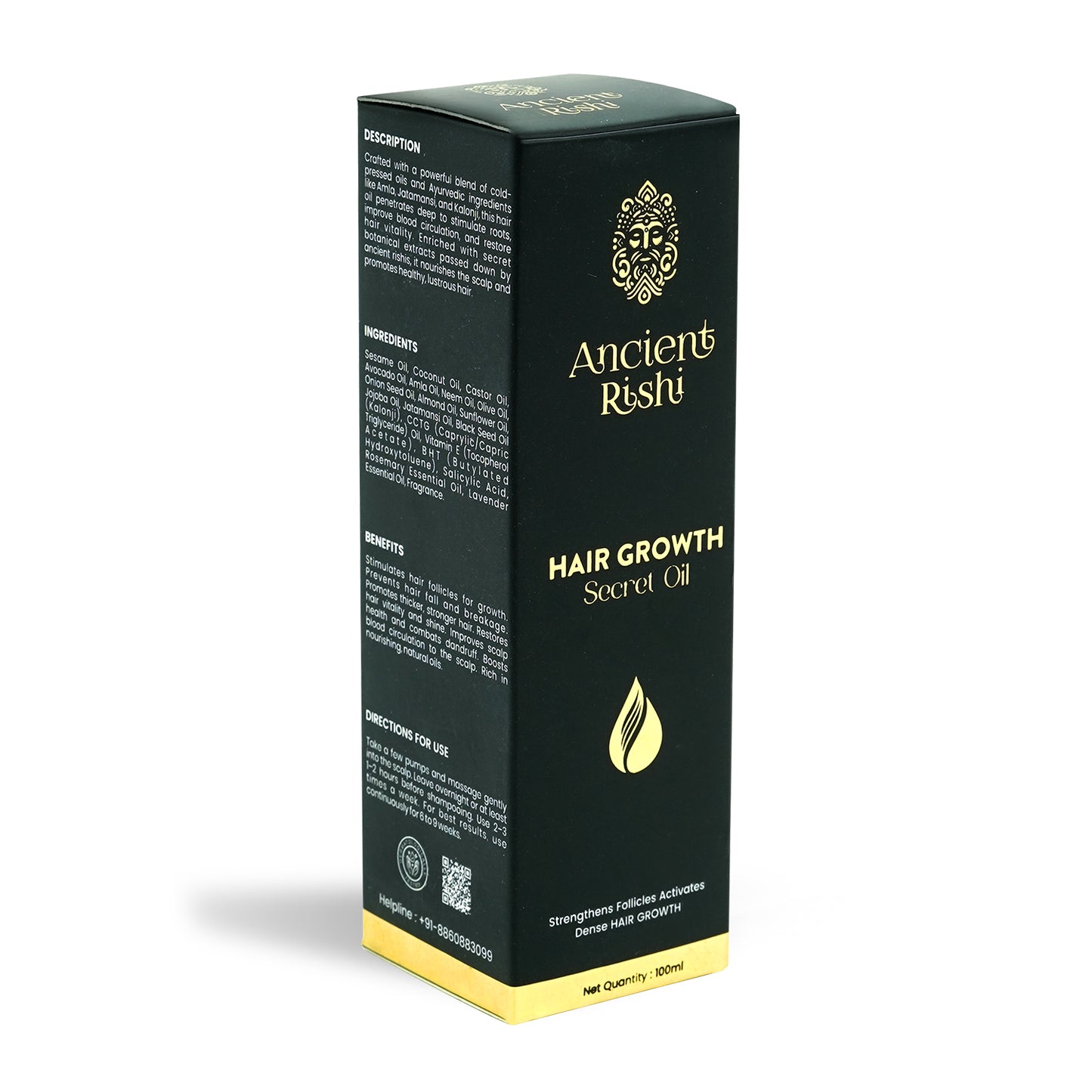 Black box of Ancient Rishi Hair Growth Secret Oil on a white background